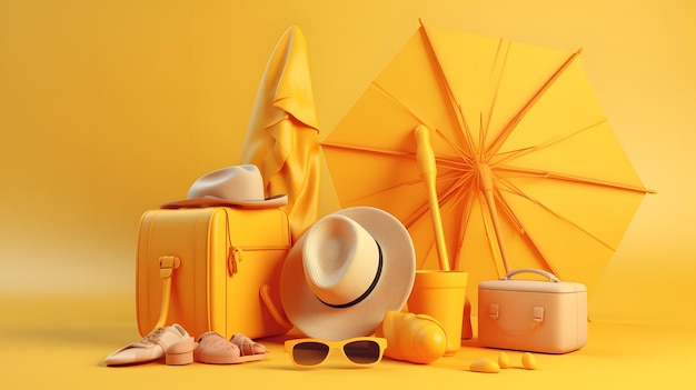 A yellow umbrella and a yellow umbrella are on a yellow background.