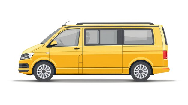 A yellow van is parked on a white background