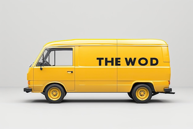 Photo a yellow van with the word the word on the side