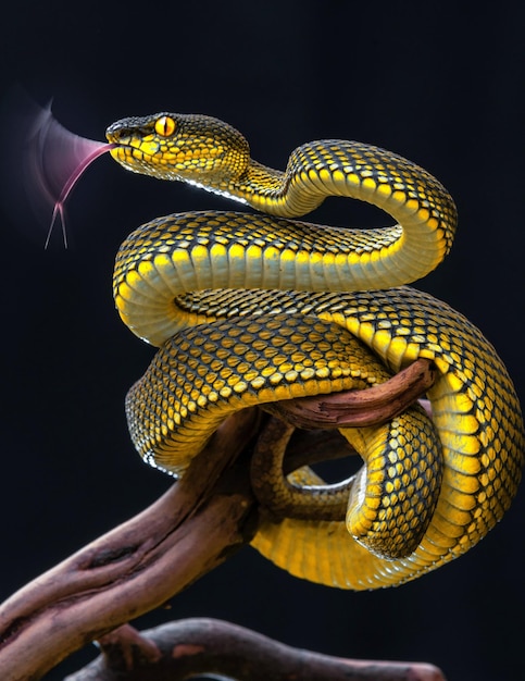 Yellow viper snake in close up