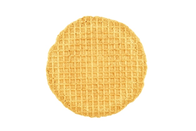 Yellow waffle on a white background round crispy waffle Isolated photo