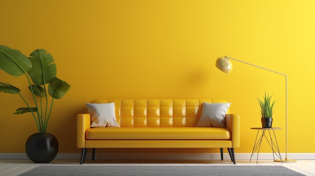 Yellow wall interior living room have yellow sofa Generative AI