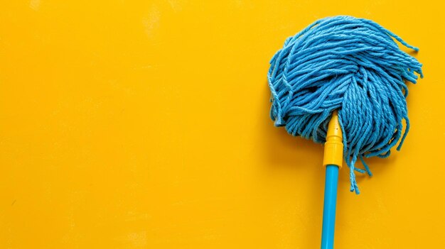 Photo a yellow wall with a blue and orange stick and a blue brush