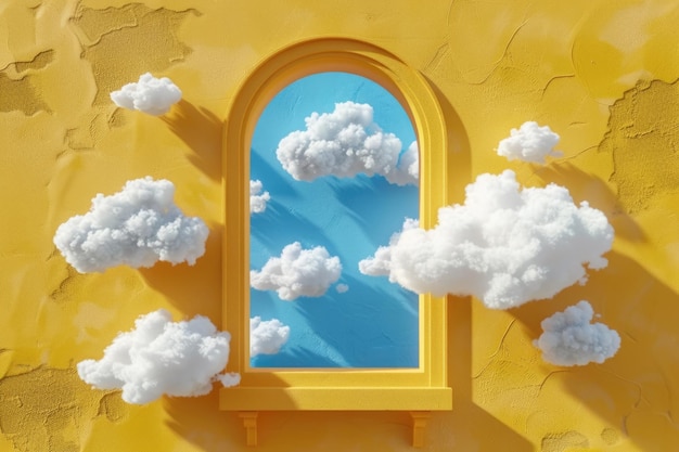 Yellow Wall with Window and Clouds