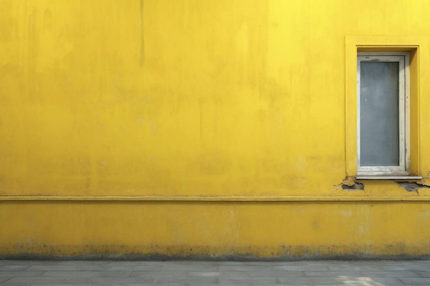 A yellow wall with a window and a white door.