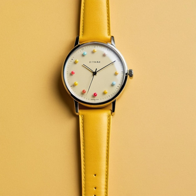 a yellow watch with the number 6 on it