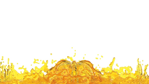 Yellow water liquid splash on white background 3D rendering