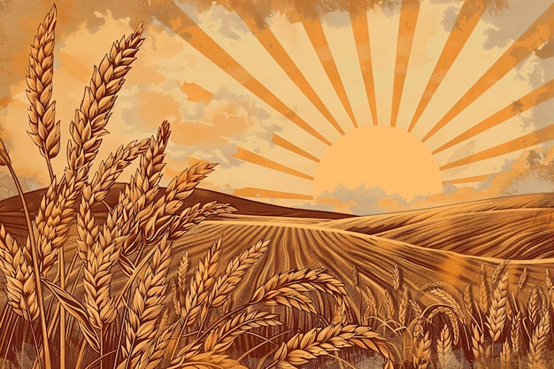 Yellow wheat ears Autumn or summer field with golden barley harvest Happy Shavuot