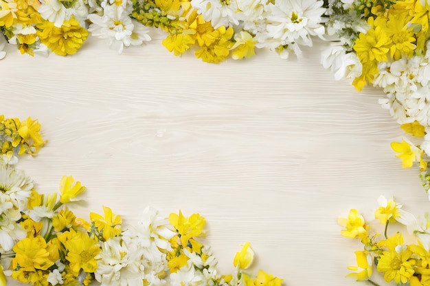 Yellow And White Flowers On A Wooden Table