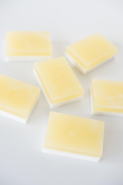 Yellow and white handmade soap bars