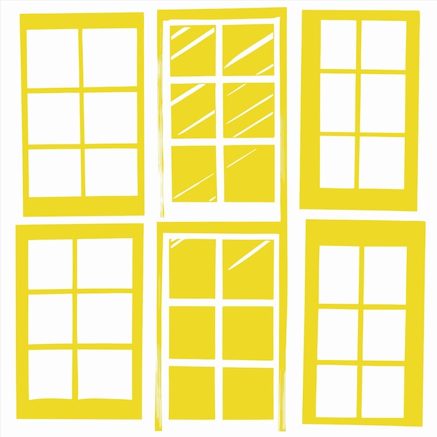 a yellow and white house with windows and a yellow window