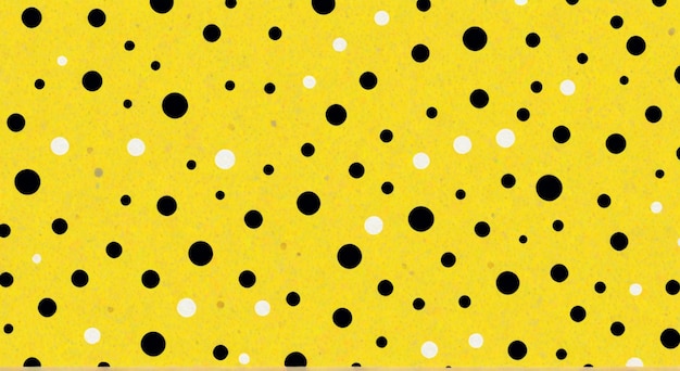 Photo yellow and white polka dot fabric with black dots on the yellow background