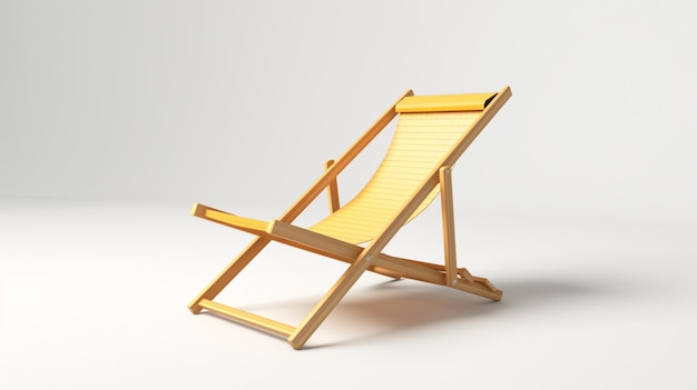 Yellow wooden deck chair isolated on white