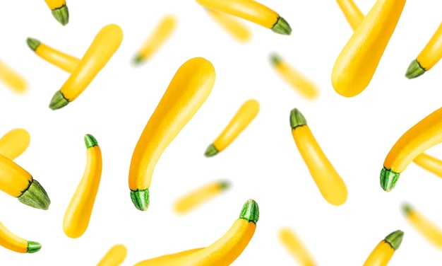 Yellow zucchini isolated on a white background. Flying Zucchini. High quality photo