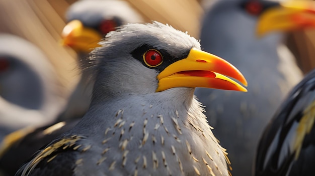 Yellowbilled oxpecker birds close up