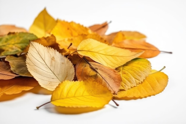 Yellowed Leaves On White Background Generative AI