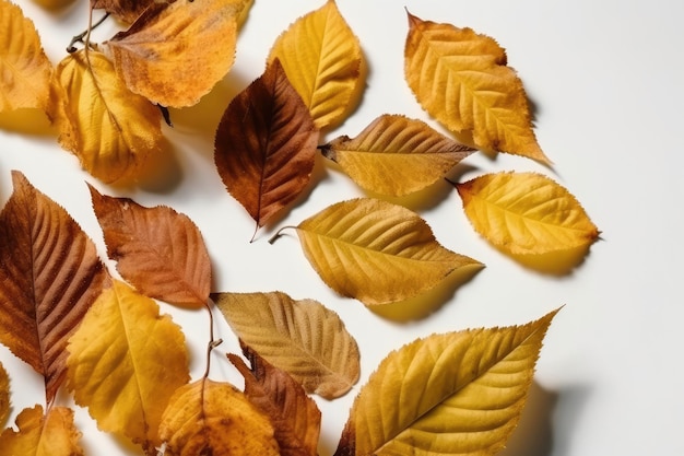 Yellowed Leaves On White Background Generative AI