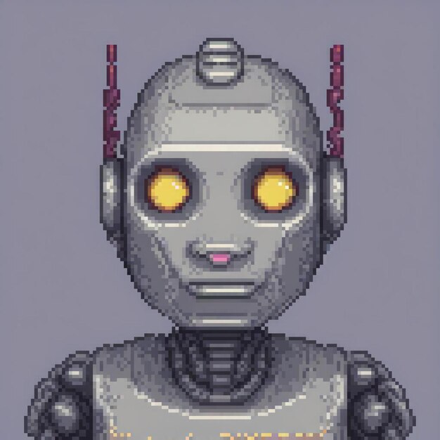 Photo yelloweyed pixel art robot summer retro style