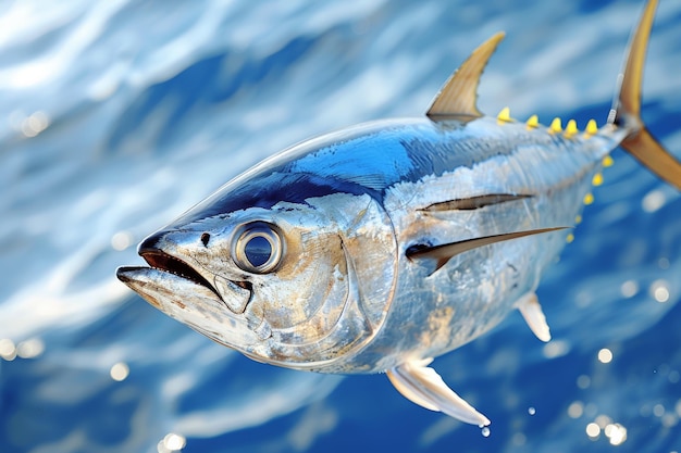 Photo yellowfin tuna thunnus albacares swimming in blue water a powerful image concept of nature