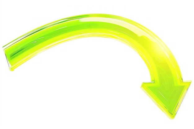 Photo yellowgreen neon curve arrow symbol line white background