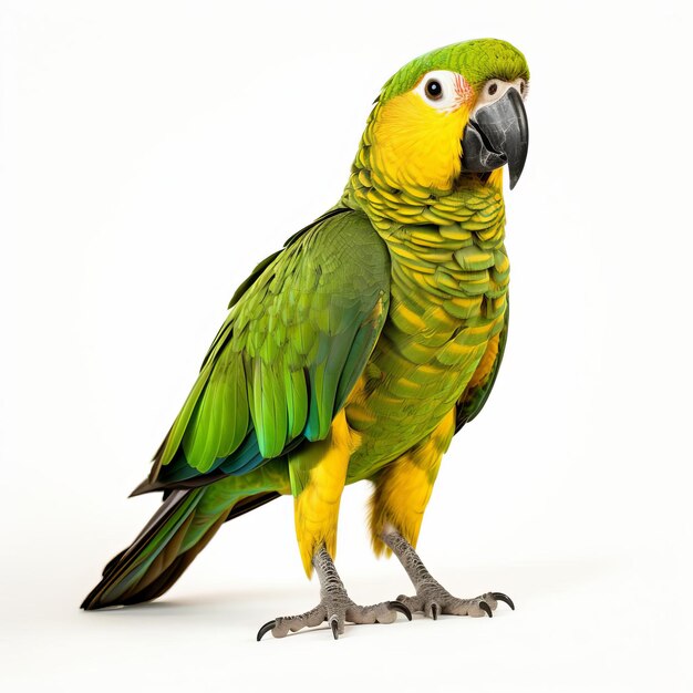 Yellownaped Amazon Parrot Full Body Isolated On White Background