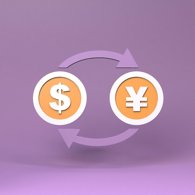 Yen and dollar conversion 3d rendering illustration