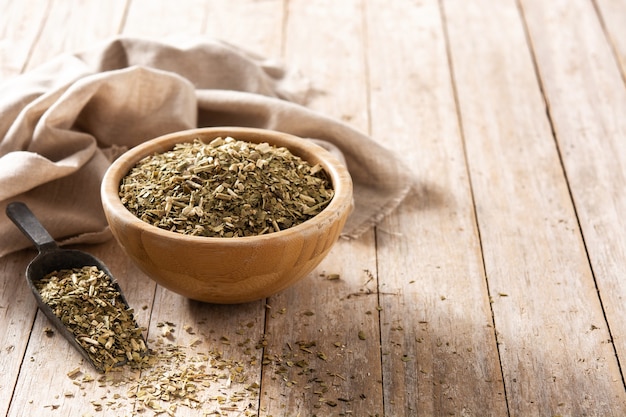 Yerba mate tea on wooden table. Traditional Argentinian beverage