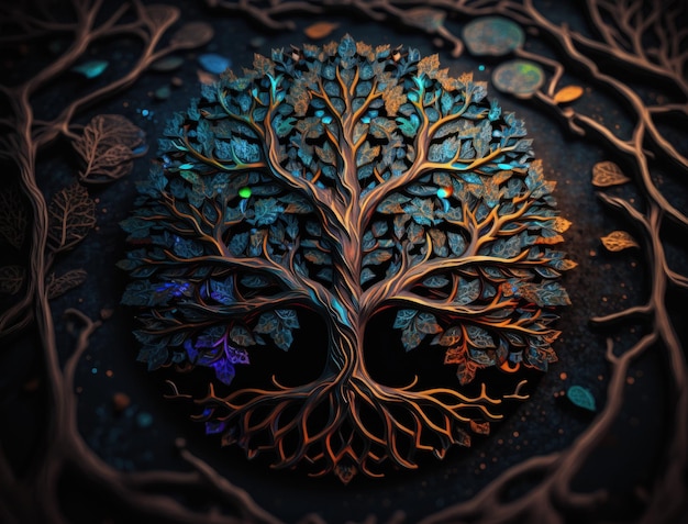 Yggdrasil world tree concept created with Generative AI technology