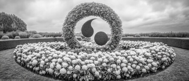 Photo yin yang garden balance taoism religion spiritual symbol generative ai