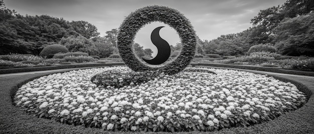 Photo yin yang garden balance taoism religion spiritual symbol generative ai