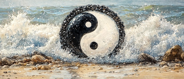 Photo yin yang harmony in nature taoism religion spiritual symbol generative ai