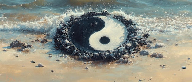 Photo yin yang harmony in nature taoism religion spiritual symbol generative ai