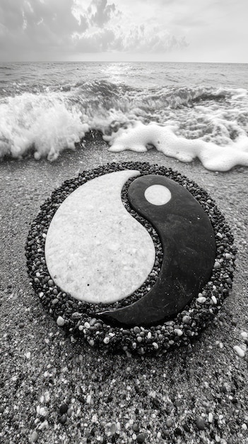 Photo yin yang harmony in nature taoism religion spiritual symbol generative ai