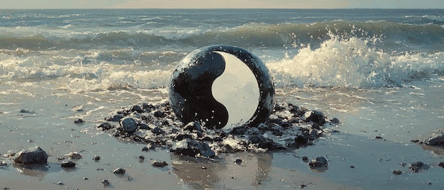 Photo yin yang harmony in nature taoism religion spiritual symbol generative ai