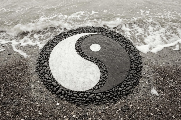 Photo yin yang harmony in nature taoism religion spiritual symbol generative ai