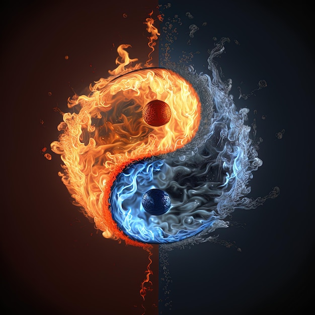 Yin and Yang made of fire and water. Symbol of harmony