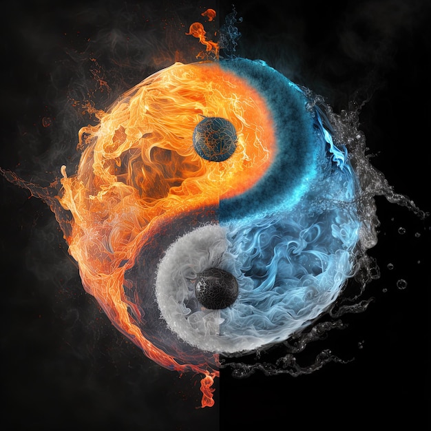 Yin and Yang made of fire and water. Symbol of harmony