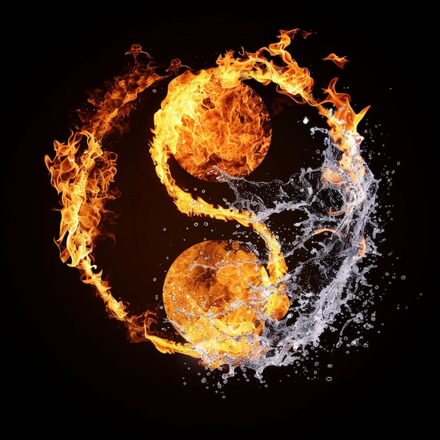 A yin yang symbol made of fire and water