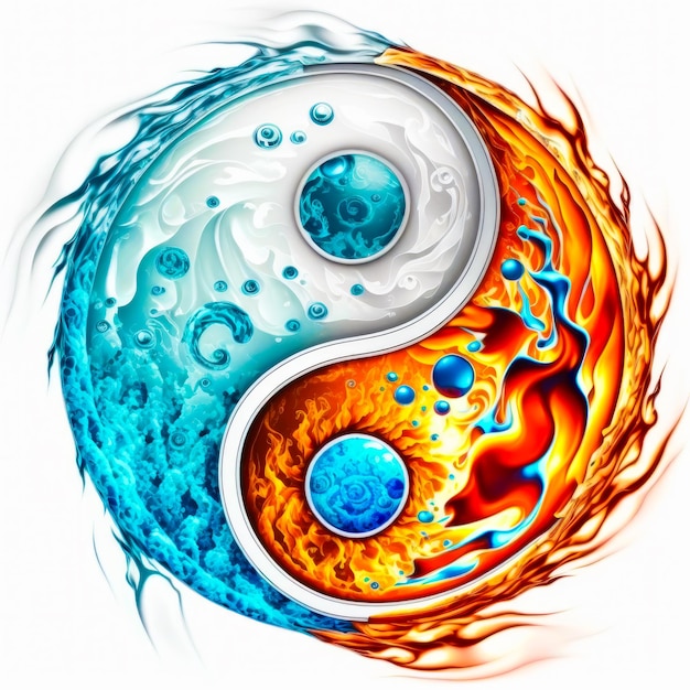 The yin and yang symbol with water and fire Generative AI