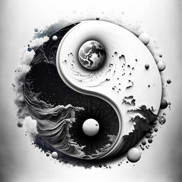 Photo a yin yang with the moon and the earth on it.