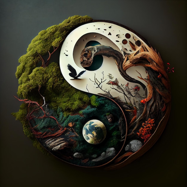 Yin yang with nature elements