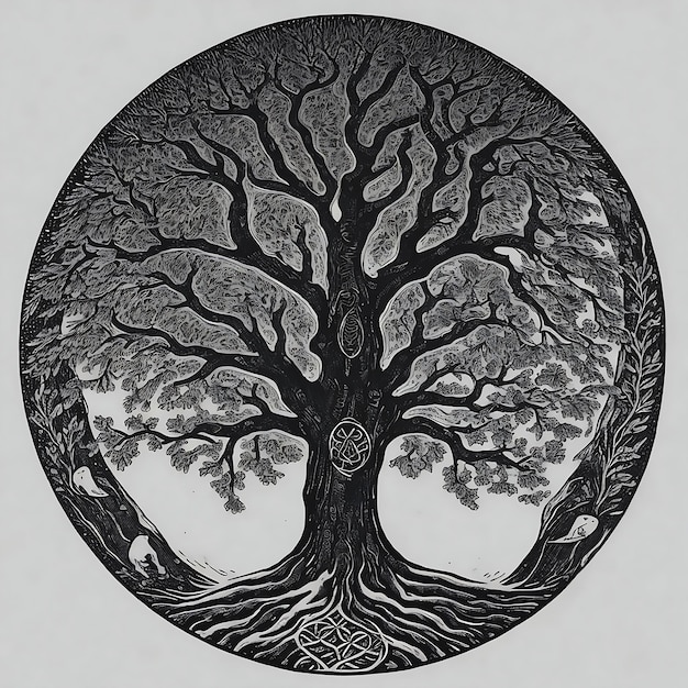 Photo ying yang concept of balance yggdrasil tree of life norse mythology balance concept