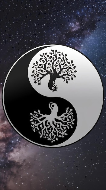 Photo ying yang concept of balance yggdrasil tree of life norse mythology balance concept