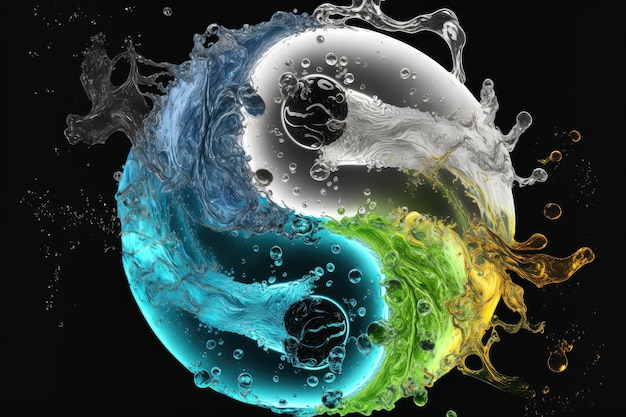 Yinyang symbol depicted as multicolored water