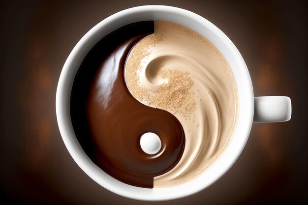 Yinyang symbol from milk and hot chocolate