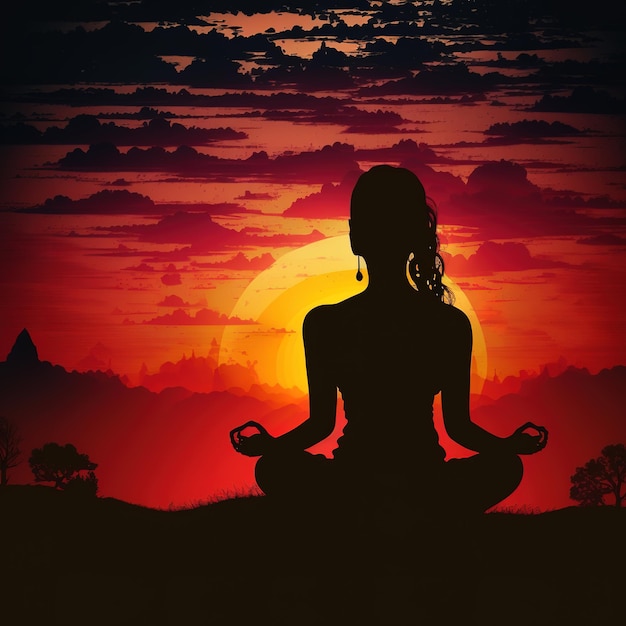 Yoga Day with sunset background Generative ai