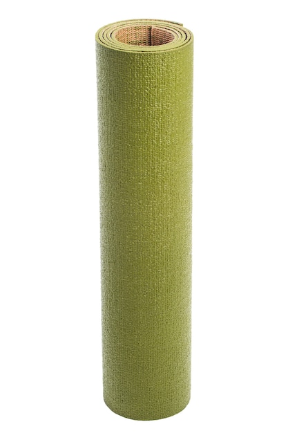 Yoga mat isolated on a white background. Green gymnastic mat.