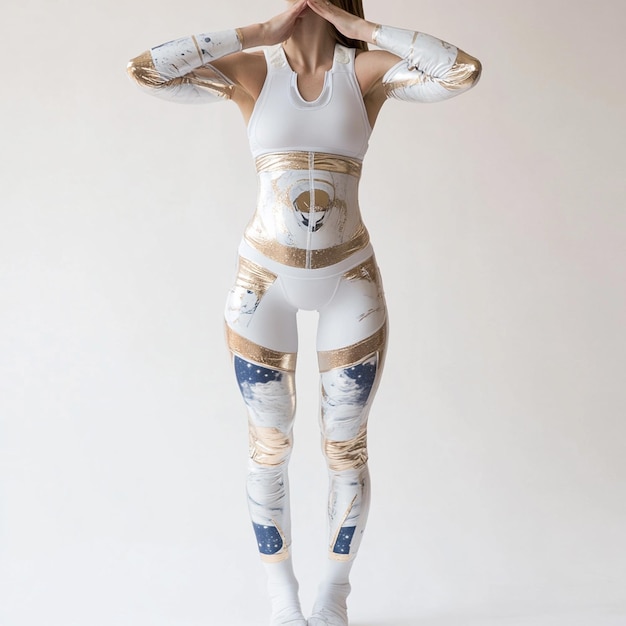 Photo yoga and pilates workout clothes in space astronaut fitness fashion