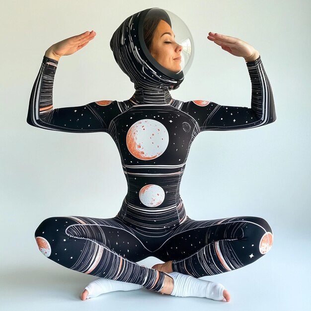 Photo yoga and pilates workout clothes in space astronaut fitness fashion