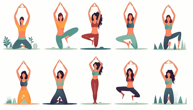 yoga poses in a flat illustration